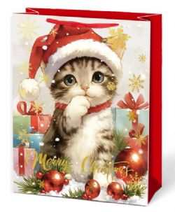 SAC CADEAU MOYEN - CHAT DE NOËL
